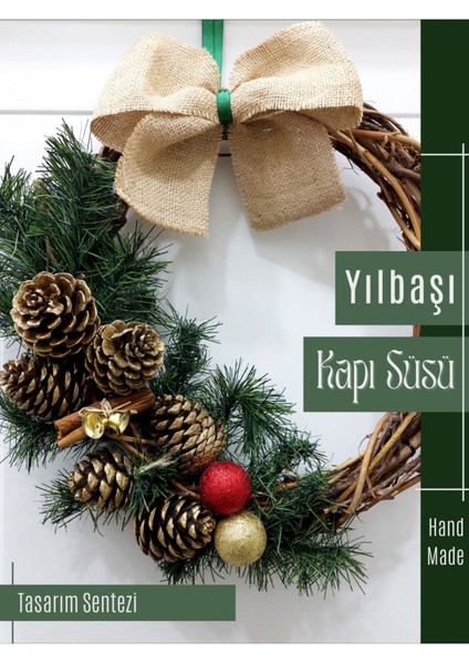 Tekno Trust Yılbaşı Kapı Süsü Çelenk Kozalak Çan Duvar Dekoratif Süs Yeni Yıl Noel Hediyesi Christmas 35CM