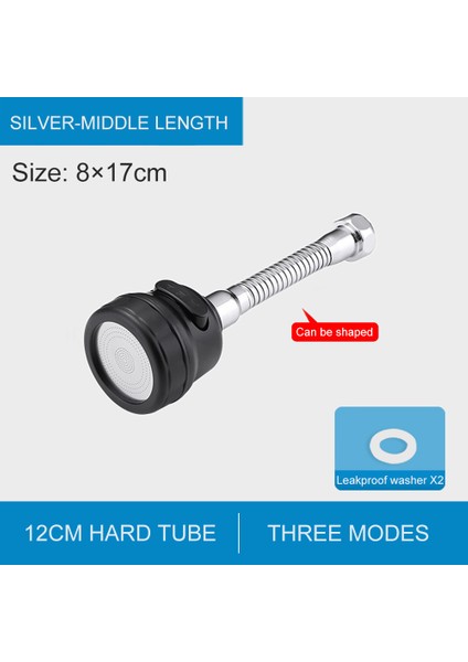 Siyah 12CM Sert Stil Banyo Aksesuarları Duş Püskürtücü Için 3 Mod 360° Dönebilen Musluk Uzatıcı Mutfak Musluk Su Tasarrufu Nozül Filtre Adaptörü (Yurt Dışından)
