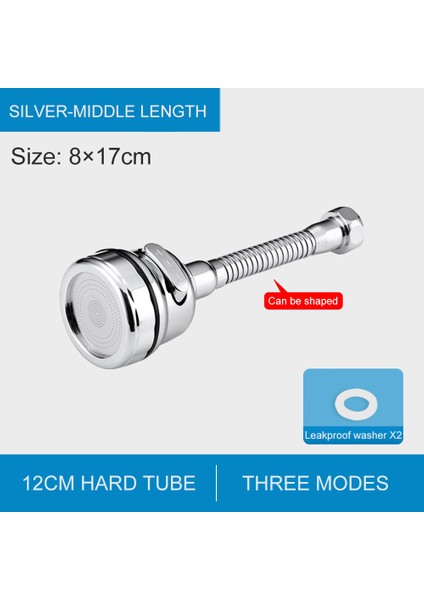 Gümüş 12CM Sert Stil Banyo Aksesuarları Duş Püskürtücü Için 3 Mod 360° Dönebilen Musluk Uzatıcı Mutfak Musluk Su Tasarrufu Nozül Filtre Adaptörü (Yurt Dışından)