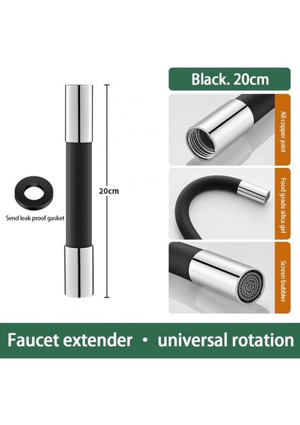 Siyah 20CM Tarzı 360° Dönüşlü Evrensel Musluk Uzatma Uzatma Sıçrama Geçirmez Köpüren Uzatma Borusu Ücretsiz Bükme Su Tasarruflu Musluk Uzatıcılar (Yurt Dışından)