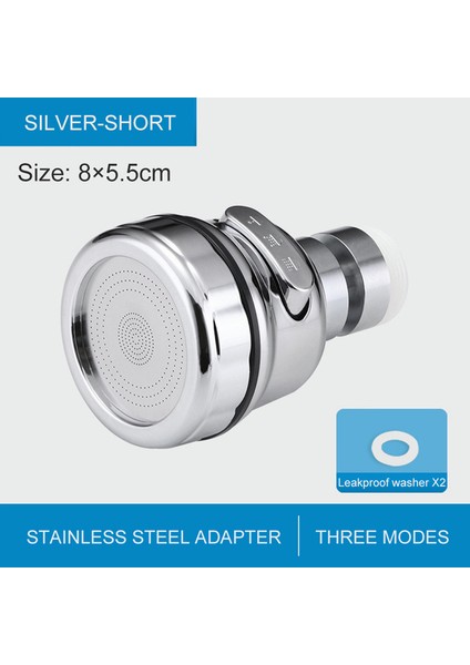 Gümüş Çelik Tarzı Mutfak Musluğu Uzatma Aparatı 360° Dönebilen Yüksek Basınçlı Püskürtme Başlığı Tasarruflu Su Tasarruflu Musluk Aparatı Lavabo Aksesuarları (Yurt Dışından)