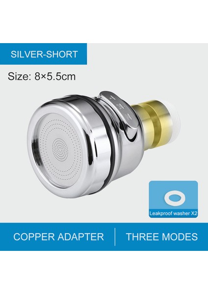 Gümüş Bakır Tarzı Mutfak Musluğu Uzatma Aparatı 360° Dönebilen Yüksek Basınçlı Püskürtme Başlığı Tasarruflu Su Tasarruflu Musluk Aparatı Lavabo Aksesuarları (Yurt Dışından)