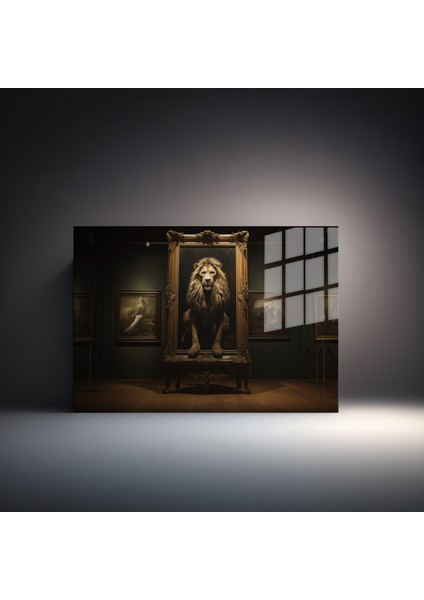 Premium^# Glass Art- Vintage-Retro-Popart Tablo Serisi Çerçeveli Tabloda 3D Aslan Portresi fiyatları