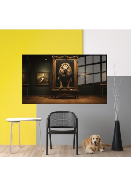 Premium^# Glass Art- Vintage-Retro-Popart Tablo Serisi Çerçeveli Tabloda 3D Aslan Portresi modelleri