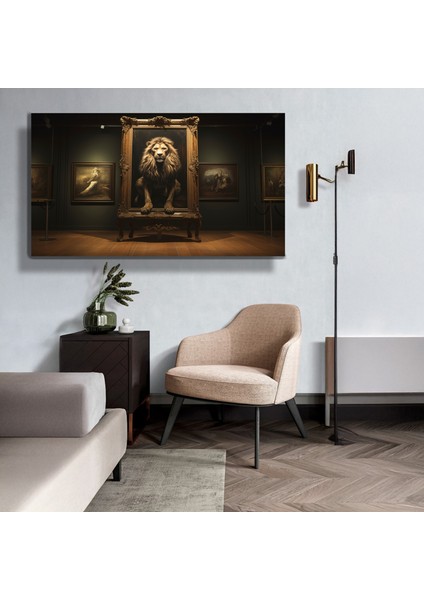 Premium^# Glass Art- Vintage-Retro-Popart Tablo Serisi Çerçeveli Tabloda 3D Aslan Portresi fırsatları