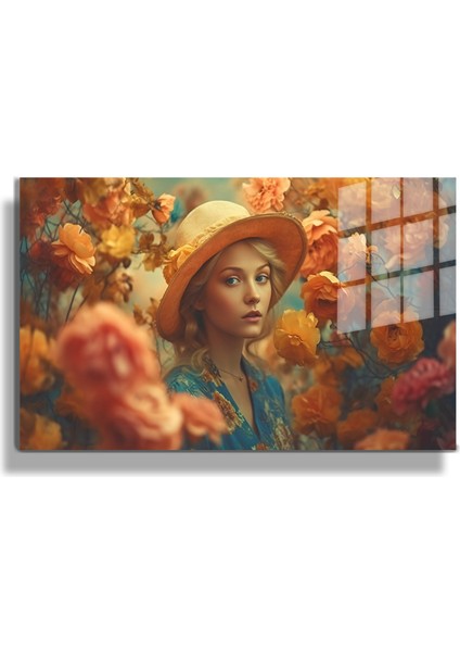 Premium^# Glass Art- Vintage-Retro-Popart Tablo Serisi -Güllü Bahçe-19