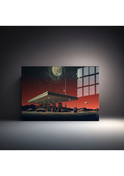 Premium^# Glass Art- Vintage-Retro-Popart Tablo Serisi Cam Tablo-Route 66 Patrol- 70 fiyatları