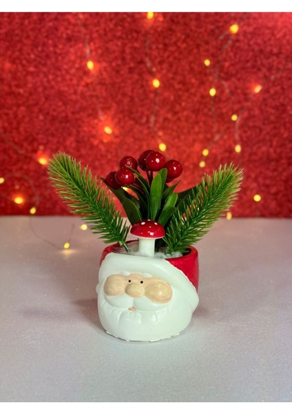 Tekno Trust 2'li Yeni Yıl Noel Baba ve Kardan Adam Yapay Çiçek Kokinalı Yılbaşı Dekorasyonu Saksı