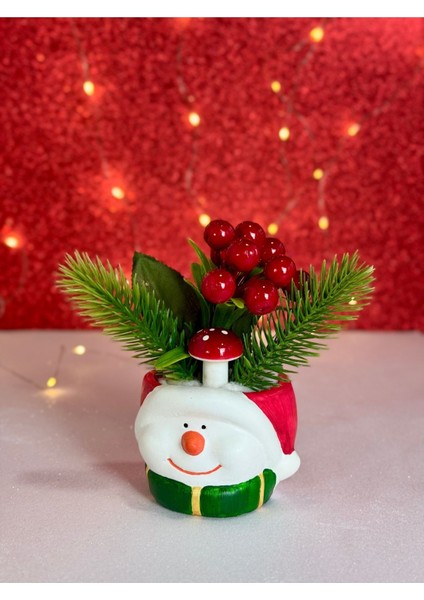 Tekno Trust 2'li Yeni Yıl Noel Baba ve Kardan Adam Yapay Çiçek Kokinalı Yılbaşı Dekorasyonu Saksı