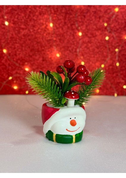 Tekno Trust 2'li Yeni Yıl Noel Baba ve Kardan Adam Yapay Çiçek Kokinalı Yılbaşı Dekorasyonu Saksı
