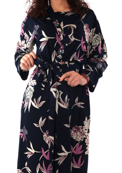 Kadın Lacivert Çiçek Desenli Elbiseli Sabahlık Takım fiyatları