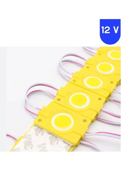 12 Volt 2.4 Watt Kare Sarı - Amber Cob LED Modül IP65 10 Adet Modül