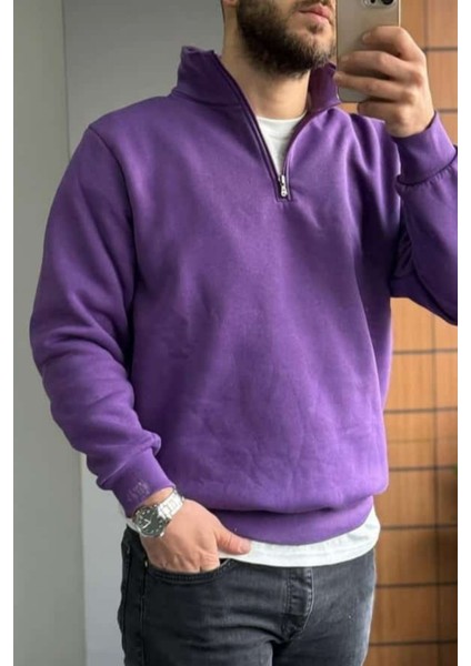 Unısex Dik Yaka Fermuarlı 3 Iplik Sweat
