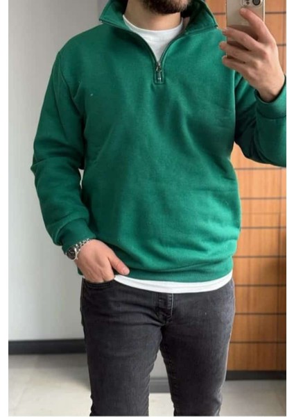 Unısex Dik Yaka Fermuarlı 3 Iplik Sweat