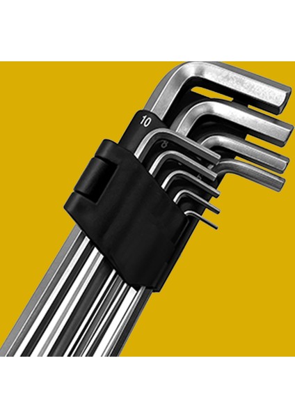 9 Parça Uzun Boy Çelik Alyan Anahtar Seti (Birer Adet 2mm, 2.5MM,3MM,4MM,5MM,6MM,8MM,10MM)