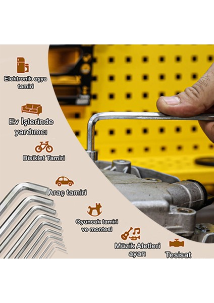 9 Parça Uzun Boy Çelik Alyan Anahtar Seti (Birer Adet 2mm, 2.5MM,3MM,4MM,5MM,6MM,8MM,10MM) modelleri