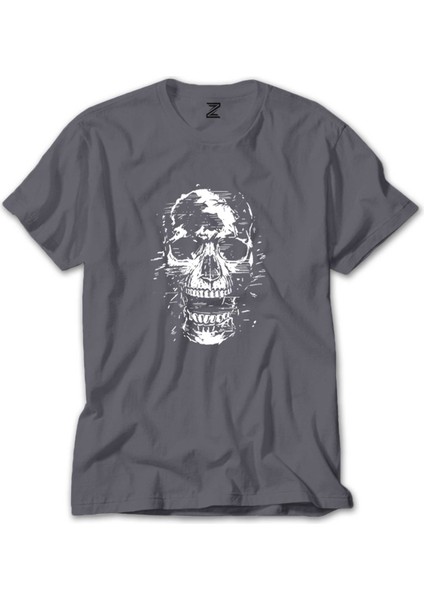 Skull Kuru Kafa Çığlık Gri Tişört