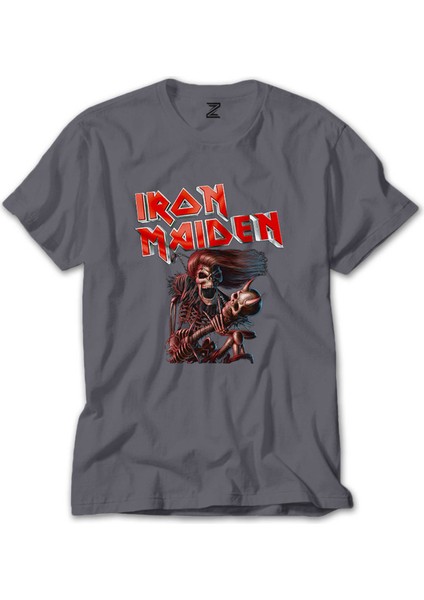 Iron Maiden Skull Gri Tişört