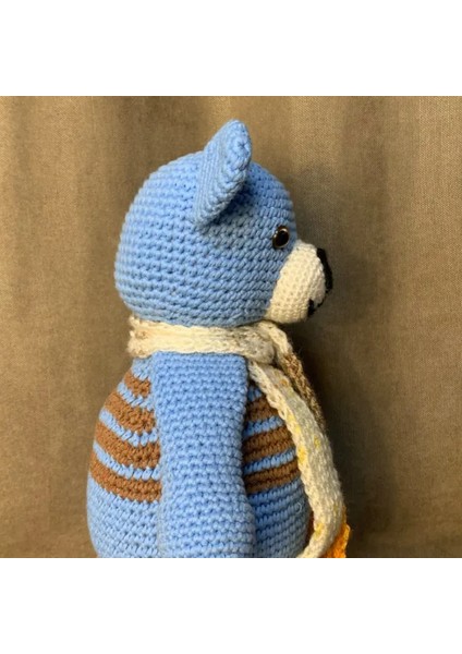 Uretti El Örgüsü Amigurumi Mavi Ayıcık Oyuncak - 28 x 37 cm