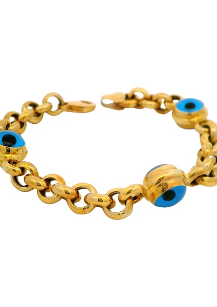 Üç Nazar Boncuklu Kalın Zincir Şık Yeşil Altın Bileklik fiyatları