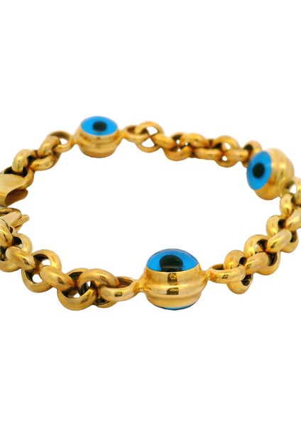 Üç Nazar Boncuklu Kalın Zincir Şık Yeşil Altın Bileklik modelleri