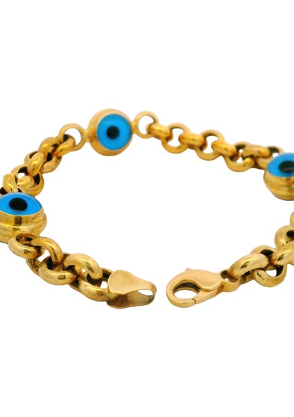 Üç Nazar Boncuklu Kalın Zincir Şık Yeşil Altın Bileklik indirimleri