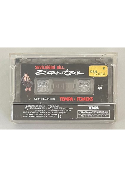 Zerrin Özer Sevildiğini Bil Kaset Posterli (Orjnal 1991 Dönem Kağıt Baskı Kaset) fiyatları