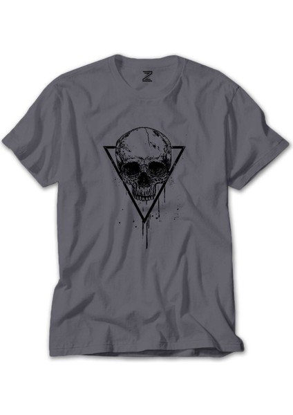 Skull Black Kuru Kafa Gri Tişört