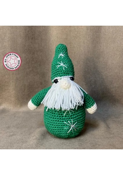 El Örgüsü Amigurumi Yeşil Noel Baba Figürü - 13 x 17 cm