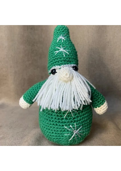 El Örgüsü Amigurumi Yeşil Noel Baba Figürü - 13 x 17 cm