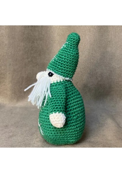 El Örgüsü Amigurumi Yeşil Noel Baba Figürü - 13 x 17 cm