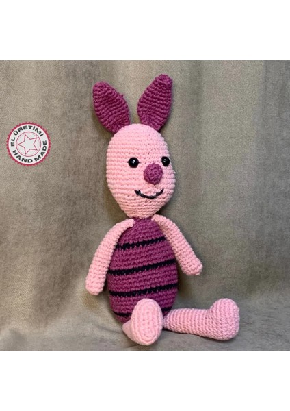 El Örgüsü Amigurumi Sevimli Piglet Domuzcuk Oyuncak - 13 x 37 cm