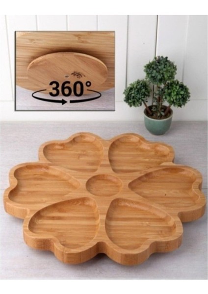 Bambu Lüx Sunum 30 Cm 7 Bölmeli Kalpli Sunum Servis Kahvaltı Tabağı