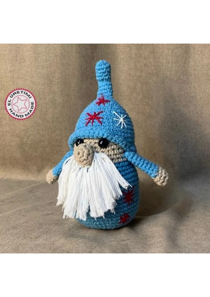 El Örgüsü Amigurumi Mavi Noel Baba Figürü - 14 x 21 cm