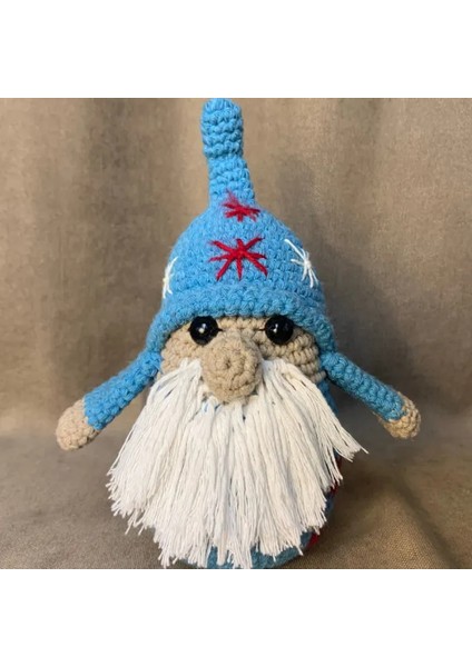 El Örgüsü Amigurumi Mavi Noel Baba Figürü - 14 x 21 cm