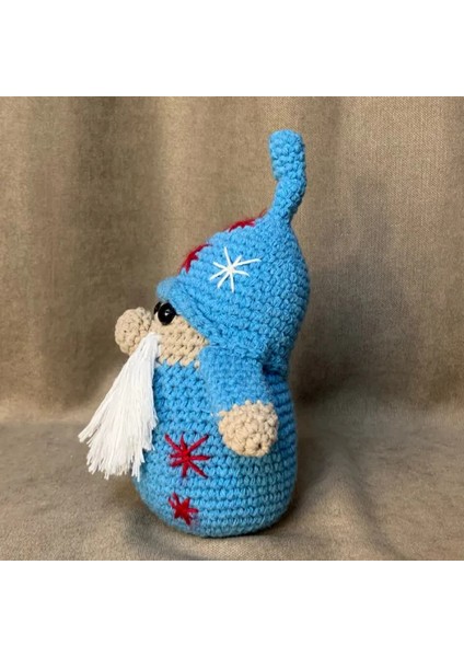 El Örgüsü Amigurumi Mavi Noel Baba Figürü - 14 x 21 cm