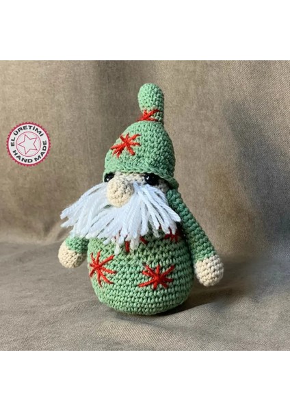 El Örgüsü Amigurumi Yeşil Noel Baba Figürü - 13 x 17 cm