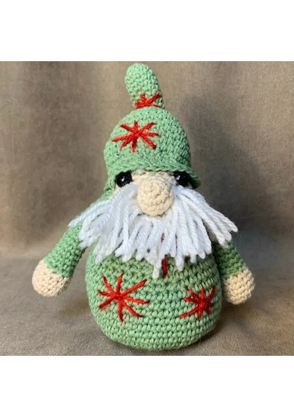 El Örgüsü Amigurumi Yeşil Noel Baba Figürü - 13 x 17 cm