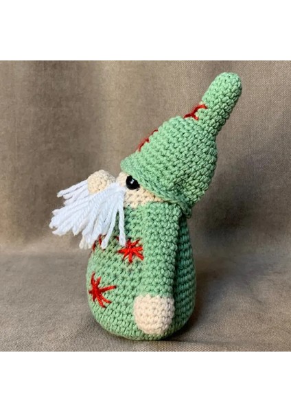 El Örgüsü Amigurumi Yeşil Noel Baba Figürü - 13 x 17 cm