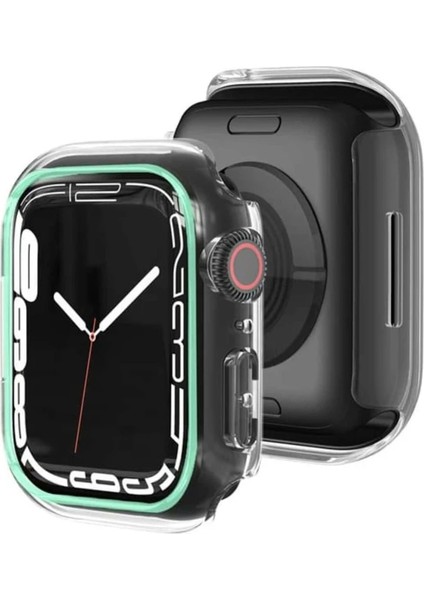 Apple Watch 9/8/7 Seri Uyumlu 45MM Neon Fosfor Çerçeve Şeffaf Kasa Ekran Koruyucu