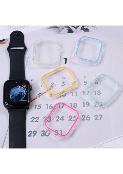 Apple Watch 9/8/7 Seri Uyumlu 45MM Neon Fosfor Çerçeve Şeffaf Kasa Ekran Koruyucu modelleri