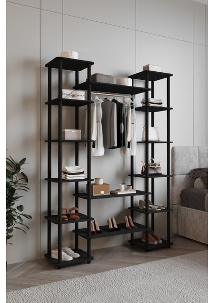 Dekoratif Masivo Portmanto Çok Amaçlı Raf Siyah