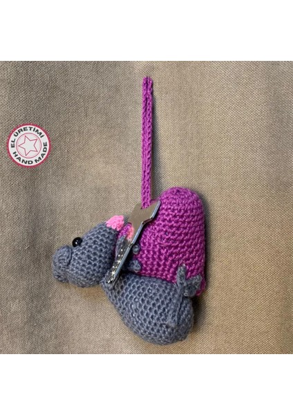 El Örgüsü Sevimli Fare Amigurumi Anahtarlık / Çanta Süsü - 9 x 10 cm