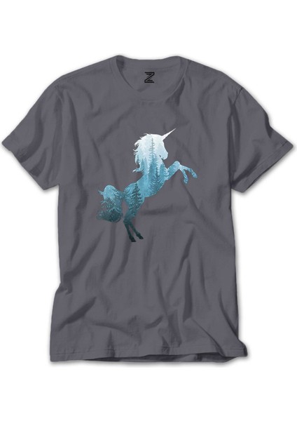 Unicorn Orman Gri Tişört