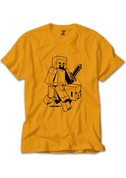 Minecraft Sketcky Steve Sarı Tişört
