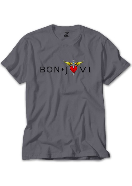 Bon Jovi In Heart Gri Tişört