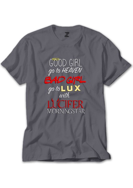 Lucifr Good Girl Go To Heaven Gri Tişört