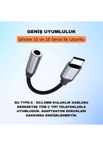 Type-C To 3.5mm Aux Dönüştürücü Type-C To 3.5mm Kulaklık Dönüştürücü Ses Dönüştürücü Kablo