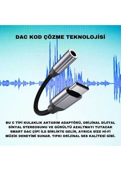 Type-C To 3.5mm Aux Dönüştürücü Type-C To 3.5mm Kulaklık Dönüştürücü Ses Dönüştürücü Kablo