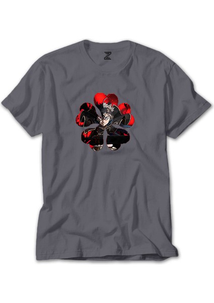 Black Clover Five Clover Gri Tişört